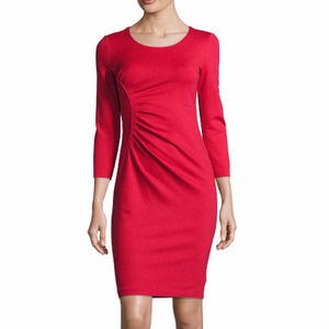 Armani Collezioni Ruched Sheath Dress 3/4 Sleeve Milano Jersey Mini Dress, Red
